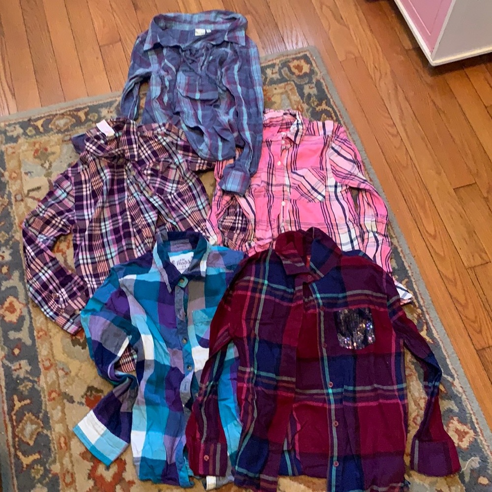 Five plaid flannel shirts 7/8